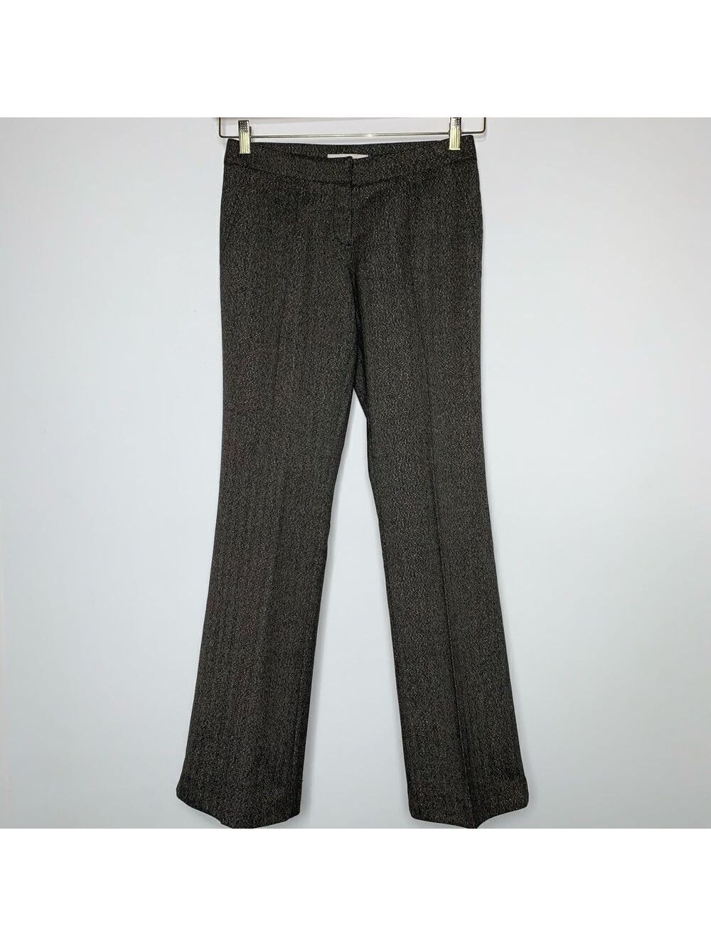 Y2K Cache LUXE Brown & Silver Tweed Trousers Size 2 Dressy Metallic Office Siren